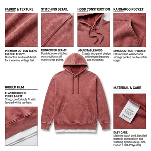 Unisex Washed Oversized Pullover <b>Hoodie</b> Drop Shoulder Casual Streetwear Fashion Custom <b>Plain</b> Dyed Embroidered Polyester/Cotton - Product Image 5