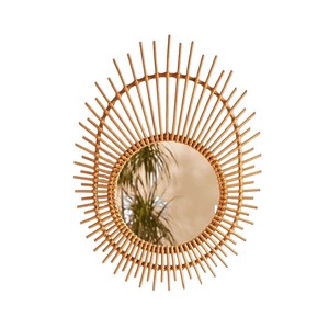 Miroir mural tressé à la main style soleil, en rotin, pour chambre d'enfant, design intérieur, miroir en osier naturel, décoration en rotin - Product Image 1