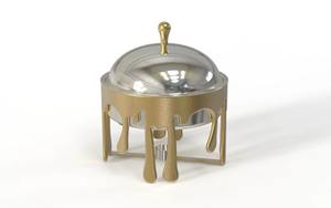 Cazuela de diseño plateada de estilo industrial, con tapa y pomo a juego, que aporta encanto a cualquier evento. - Product Image 2