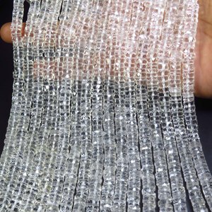 3 hebras de cuentas Heishi de cristal transparente natural, 4 hebras de cuentas de piedra solar multicolor facetadas en forma de rondel para manualidades. - Product Image 1