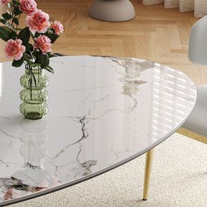 Set Tavolo da Pranzo Moderno di Lusso in Marmo da 180 cm, Elegante Tavolo da Cucina Ovale Contemporaneo per 4-6 Persone con Base in Acciaio Inox Dorato - Product Image 2