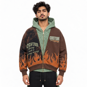 Sweat-shirts pour hommes en molleton bouclette extra lourd 500 GSM, double fermeture éclair, coupe ample et oversize, impression numérique ODM, patch 3D personnalisé, vente en gros - Product Image 1
