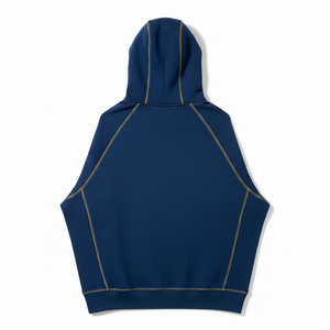 Sweat à capuche zippé bleu premium pour homme, avec surpiqûres contrastées, en coton épais, style streetwear, coupe oversize, unisexe, vierge - Product Image 4