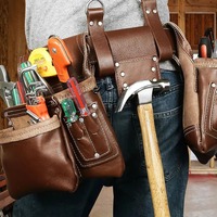 Sac à outils en cuir de haute qualité fait main, en vente en ligne, fournisseur direct d'usine, sac à outils en cuir avec ceinture à vendre