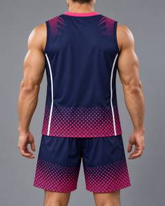 Conjunto de Camiseta de Baloncesto para Hombre, Azul Marino y Rosa, Impresión Serigráfica, Algodón Transpirable, Marca Personalizada, Detección de Agujas, Fusión sin Costuras, Adulto - Product Image 6