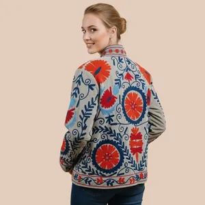 <b>Women</b> Boho Floral Suzani <b>Jacket</b> Cotton Embroidery Ethnic <b>Vintage</b> Style Lightweight Handmade Casual Fashion Coat - Product Image 2