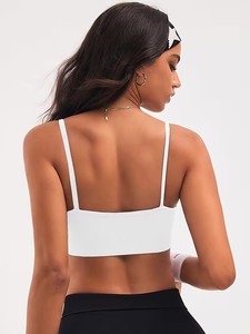 Women Cross Halter Neck Sports <b>Bra</b> High Neck Ribbed Seamless Workout Bralette Removable Padded <b>Open</b> Back Fitness Crop Top - Product Image 6
