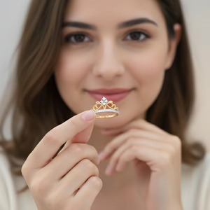 Bague de fiançailles luxueuse en or avec couronne de princesse et diamants étincelants pour femme, bijoux de mariage, cadeau - Product Image 1