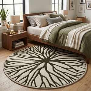 Alfombra Moderna Hecha a Mano con Mechones de Lana/Algodón |   Patrón Abstracto de Hoja de Palma |   Alfombra de Lujo para Interiores y Exteriores con Respaldo de Látex Antideslizante - Product Image 1