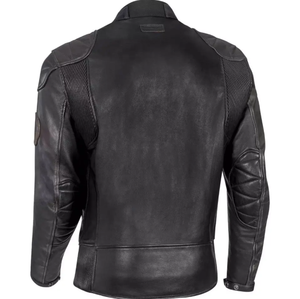 Blouson de moto en cuir véritable pour homme, noir, coupe ajustée, col montant, fermeture éclair, coupe-vent, style motard, pour l'automne - Product Image 6