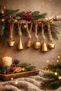 Guirnalda de Campanas Navideñas Rústicas con Colgadores de Cuerda, Campanas Metálicas Hechas a Mano, Decoración Navideña para Colgar en la Pared Interior - Product Image 2
