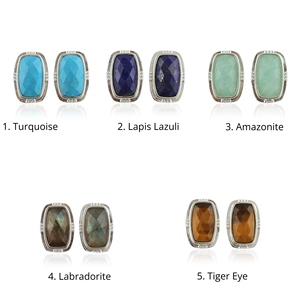 Trendy Punk Style Fashion Jewelry 18k <b>Silver</b> Plated Brass Turquoise Labradorite Tiger Eye's Amazonite Lapis Lazuli Bezel Setting - Product Image 1