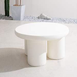 27.5\" Off-White <b>Outdoor</b> <b>Round</b> Coffee <b>Table</b> Durable Magnesium Oxide Product - Product Image 1