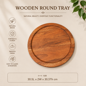 Premium Round Wooden Serving Platter | Handmade Solid Wood Snack Display Board Food Presentation Tray Modern Dining <b>Table</b> Decor - Product Image 5