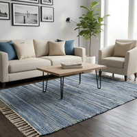 Tapis / Chemin de table en denim tissé floral, lavable, avec envers réversible, fait main, bleu, pour prière, voyage, camping, pique-nique, maison - Vente en gros