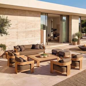 Ensemble de canapés d'extérieur en teck massif avec chaises longues, table basse et ottomanes pour villa, patio, resort, fournisseur australien - Product Image 2
