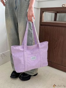 Sac fourre-tout en tissu de velours côtelé rayé rose pour femme, grande capacité, sac à bandoulière pour étudiante, shopping, voyage, usage quotidien et professionnel - Product Image 3