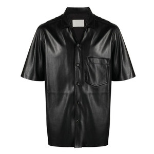 เสื้อเชิ้ตหนังแขนสั้นทรงโอเวอร์ไซส์สำหรับผู้ชาย ออกแบบโลโก้เองได้ สไตล์สตรีทแวร์ ทรงบ็อกซี่ ราคาประหยัด - Product Image 1