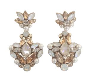 แฮนด์เมดปักดอกไม้รูปต่างหูสําหรับสตรีและเด็กผู้หญิงโอปอลและคริสตัลท็อปาสเจ้าสาวชุดราตรี Drop ต่างหู - Product Image 1
