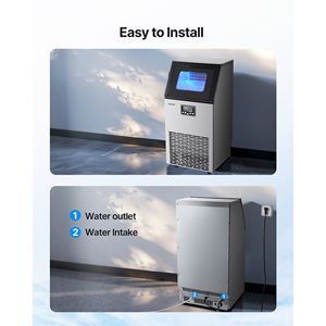 Equipo de Cocina Comercial, Máquina de Hielo Independiente de Acero Inoxidable para Mostrador, 100 Libras/24h, 28 Libras de Almacenamiento, 45 Cubos por Hora - Product Image 6