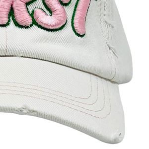 Gorra de Béisbol de Mezclilla Blanca Desgastada con Parche de Letras de Chenilla Rosa, Ajustable, Estilo Vintage, Informal, para Exteriores, Unisex - Product Image 5