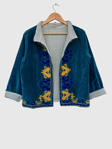 Blouson en velours brodé à la main, motif géométrique, manches longues, col mandarin, style automne pour adulte - Product Image 3