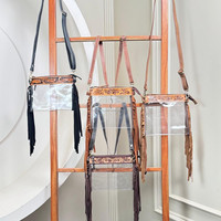 Sac à bandoulière messager à franges en cuir transparent usiné à la main approuvé par le stade pour les sacs à main à fermeture éclair pour femmes
