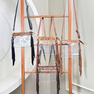 Sac à bandoulière messager à franges en cuir transparent usiné à la main approuvé par le stade pour les sacs à main à fermeture éclair pour femmes - Product Image 6
