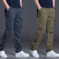 Pantalon cargo léger et confortable pour homme, en tissu respirant, avec braguette boutonnée, design élégant à revers, coupe droite décontractée, taille mi-haute