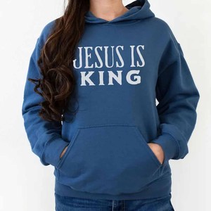 Sudadera con Capucha Cruzada 'Jesus Is King' para Hombre, Mujer y Jóvenes, Estilo Vintage, Lavado Ácido, Algodón y Felpa, Bordado Chenille Personalizado - Product Image 3