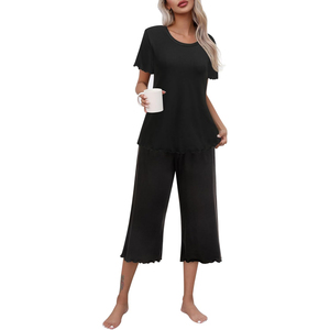 Stitch Detail Satin Pajama Set Long Sleeve Spread Collar Button <b>Down</b> Straight Leg <b>Pants</b> - Product Image 3