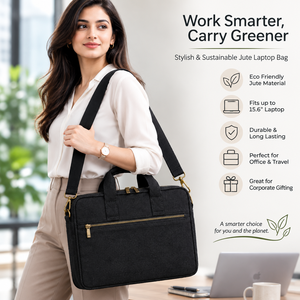 Premium Jute <b>Laptop</b> Briefcase 15.6 Inch Shoulder Bag Protective Business Carry <b>Case</b> Black - Product Image 4