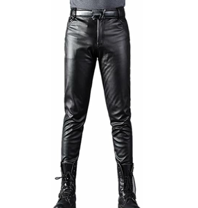Pantalon crayon pour homme en PU violet, taille haute, fermeture éclair, style gothique, extensible en spandex et polyester, avec ceinture 2027 - Product Image 6