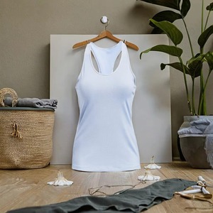 Women's Light Blue Breathable Knitted Tank Top Solid Color Scoop Neck Sporty Style Regular Length - Product Image 6