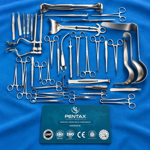 Juego de 34 Instrumentos Quirúrgicos Básicos para Laparotomía, Acero Inoxidable, Clase I, Certificado ISO13485, Pentax Surgical, Certificado CE, Manual - Product Image 1
