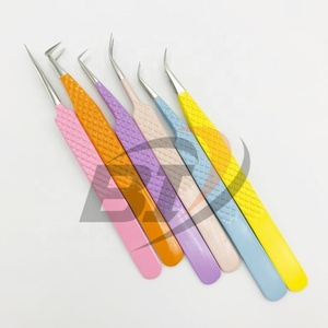 Pinzas de extensión de pestañas profesionales de alta calidad con recubrimiento en polvo personalizado, Punta puntiaguda de acero inoxidable con etiqueta privada - Product Image 1