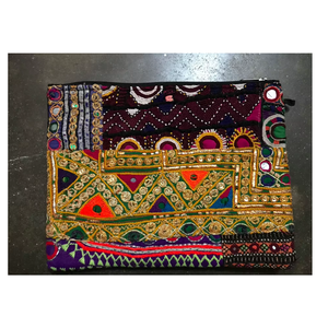 Ethnic Banjara Zipper <b>Pouch</b> with Mirror <b>Work</b> Embroidery Handmade Boho Style Travel Cosmetic Organizer Bag for Women - Product Image 2