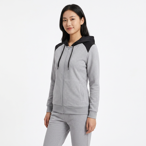Survêtement gris à capuche pour homme, manches longues, fermeture éclair, décontracté, couleur unie, polyester et coton respirant, idéal pour l'automne - Product Image 5
