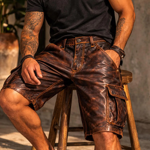 กางเกงขาสั้นหนังแท้สำหรับผู้ชาย UNIQUE LEATHER รุ่น Holiday  ทรงคาร์โก้ ทนทาน ยาวระดับเข่า สไตล์สตรีทแวร์ ของขวัญวันพ่อสุดพิเศษ กันน้ำ - Product Image 1