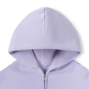 Sudadera con Capucha y Cremallera Unisex, Color Sólido, Felpa, Corte Holgado Informal, Largo Regular, Otoño, Morado, 100% Algodón Tejido - Product Image 3