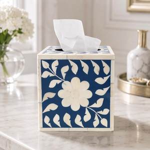 Juego de tocador con incrustaciones de hueso negro y marfil, bandeja rectangular con diseño floral para decoración de baño, fácil de limpiar, juego de decoración para baño - Product Image 4