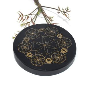 Posavasos grabado curativo de energía estilo Feng Shui tallado a mano en piedra preciosa de ágata negra para decoración del hogar - Product Image 6