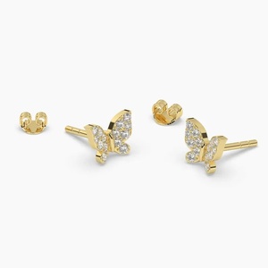 Pendientes de Oro Sólido de 18K con Diamantes Cultivados en Laboratorio de Corte Redondo de Alta Calidad, Diseño de Mariposa, Unisex, Modernos, Elegantes y Delicados - Product Image 4