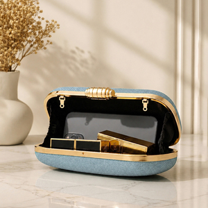 Sky Blue Shimmer Pearl Handle Embroidery Diamond Lattice Magnetic Closure Elegant <b>Clutch</b> up 1L Women <b>Wedding</b> Celebration - Product Image 3