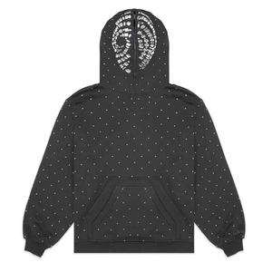 Sudadera con Capucha Negra para Hombre, Estampado de Puntos, Estilo Casual, Tejido de Punto, Manga Regular, FRENCH TERRY, para Otoño, con Pedrería Brillante - Product Image 5