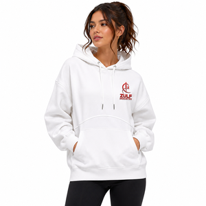 ZULF INDUSTRY Sweat à capuche blanc pour femme 100 % coton tricoté respirant écologique coupe classique logo brodé sur le devant décontracté hiver - Product Image 3