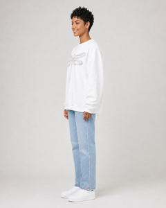 Sudadera Blanca Extra Grande con Cuello Redondo y Estampado de Libélula con Lentejuelas, Sudadera de Algodón Tejido de Manga Larga para Mujer, Ropa Urbana de Primavera - Product Image 3