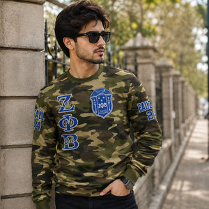 Sudadera de Cuello Redondo con Camuflaje Zeta Phi Beta para Hombre, Corte Regular, Tejido de Algodón, Estilo Urbano Informal para Otoño - Product Image 1