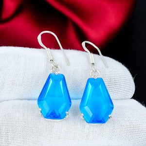Boucles d'oreilles en topaze bleue, argent sterling 925, forme cercueil, pierres précieuses, boucles d'oreilles pendantes, faites à la main, style bohème, bijoux statement, cadeau pour femme - Product Image 2