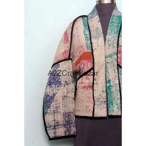 Veste Kantha vintage tricotée à la main pour l'hiver, l'été et l'automne, imprimé floral, style japonais bohème, long manteau - Product Image 2